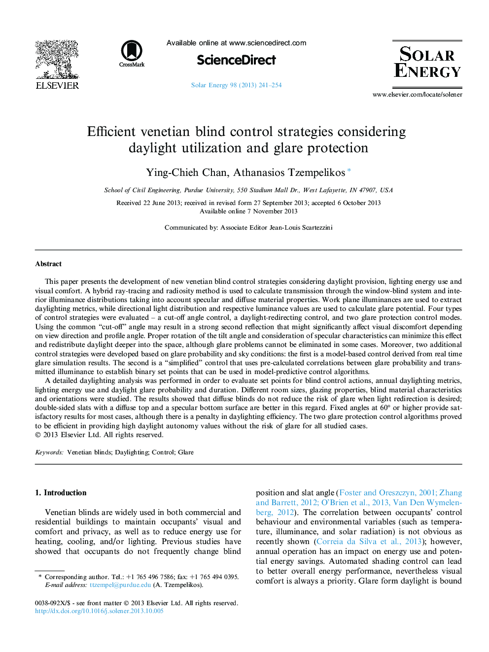 Efficient venetian blind control strategies considering daylight utilization and glare protection