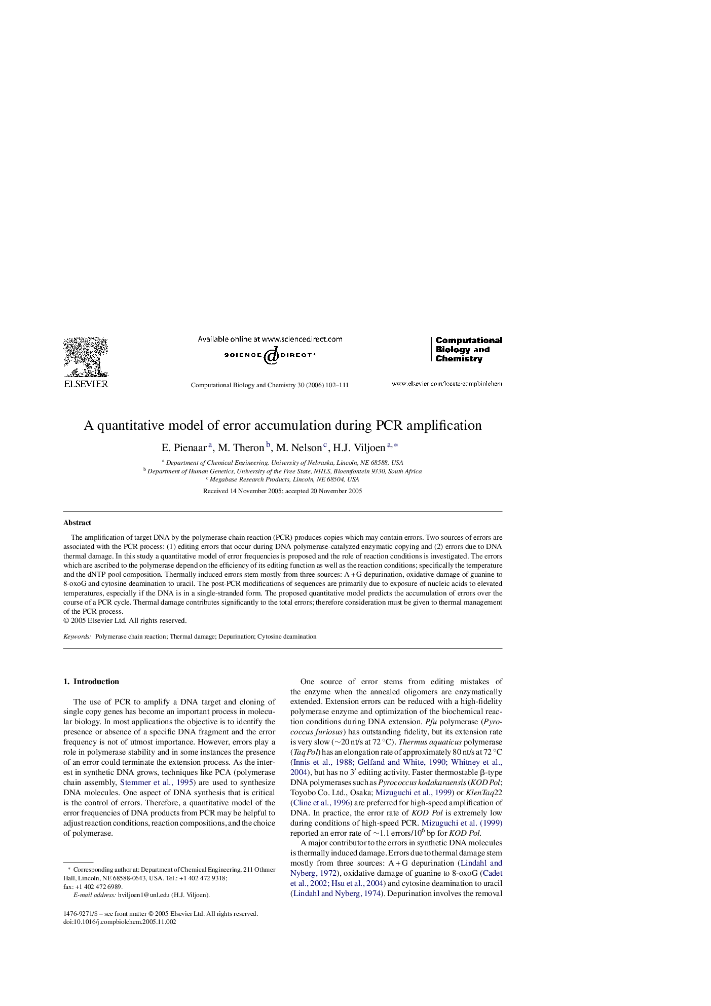 A quantitative model of error accumulation during PCR amplification