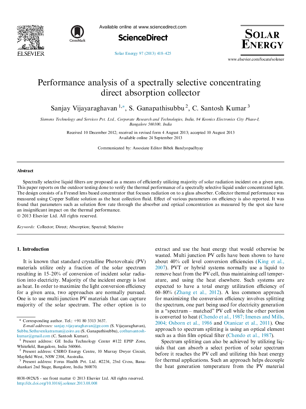 Performance analysis of a spectrally selective concentrating direct absorption collector