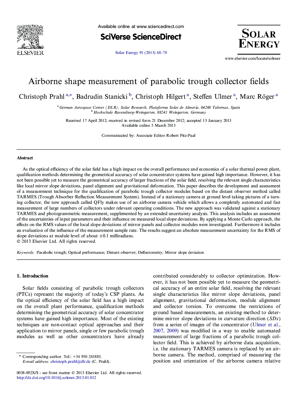 Airborne shape measurement of parabolic trough collector fields