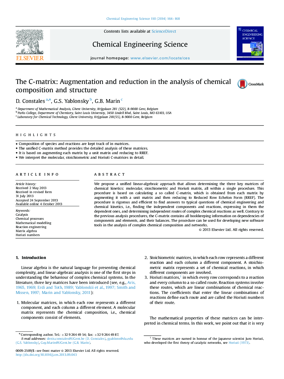 The C-matrix: Augmentation and reduction in the analysis of chemical composition and structure