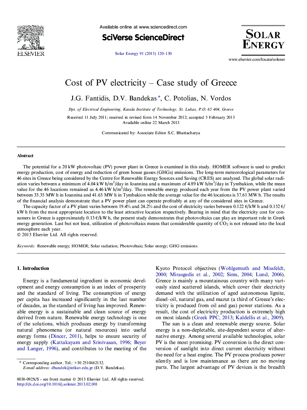 Cost of PV electricity - Case study of Greece