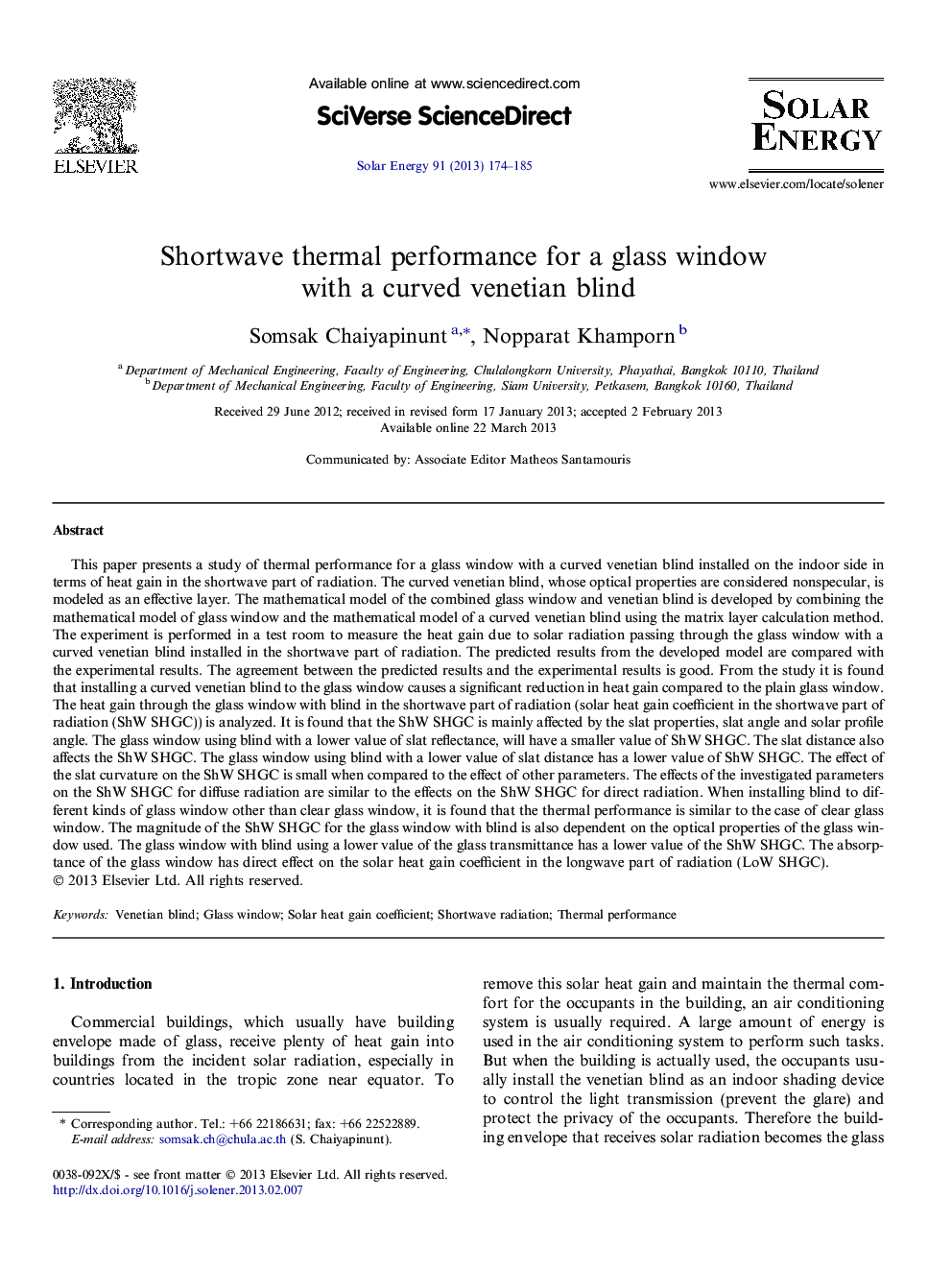 Shortwave thermal performance for a glass window with a curved venetian blind