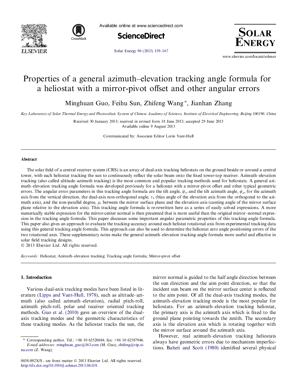 Properties of a general azimuth–elevation tracking angle formula for a heliostat with a mirror-pivot offset and other angular errors