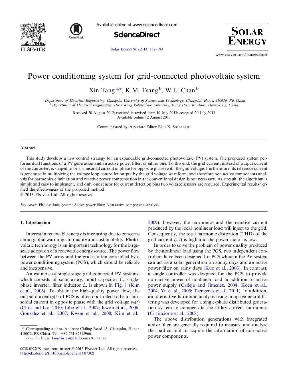 عکس صفحه اول مقاله: Power conditioning system for grid-connected photovoltaic system Power conditioning system for grid-connected photovoltaic system