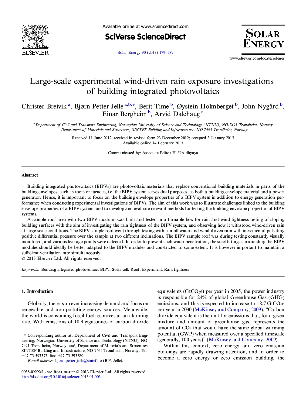 Large-scale experimental wind-driven rain exposure investigations of building integrated photovoltaics