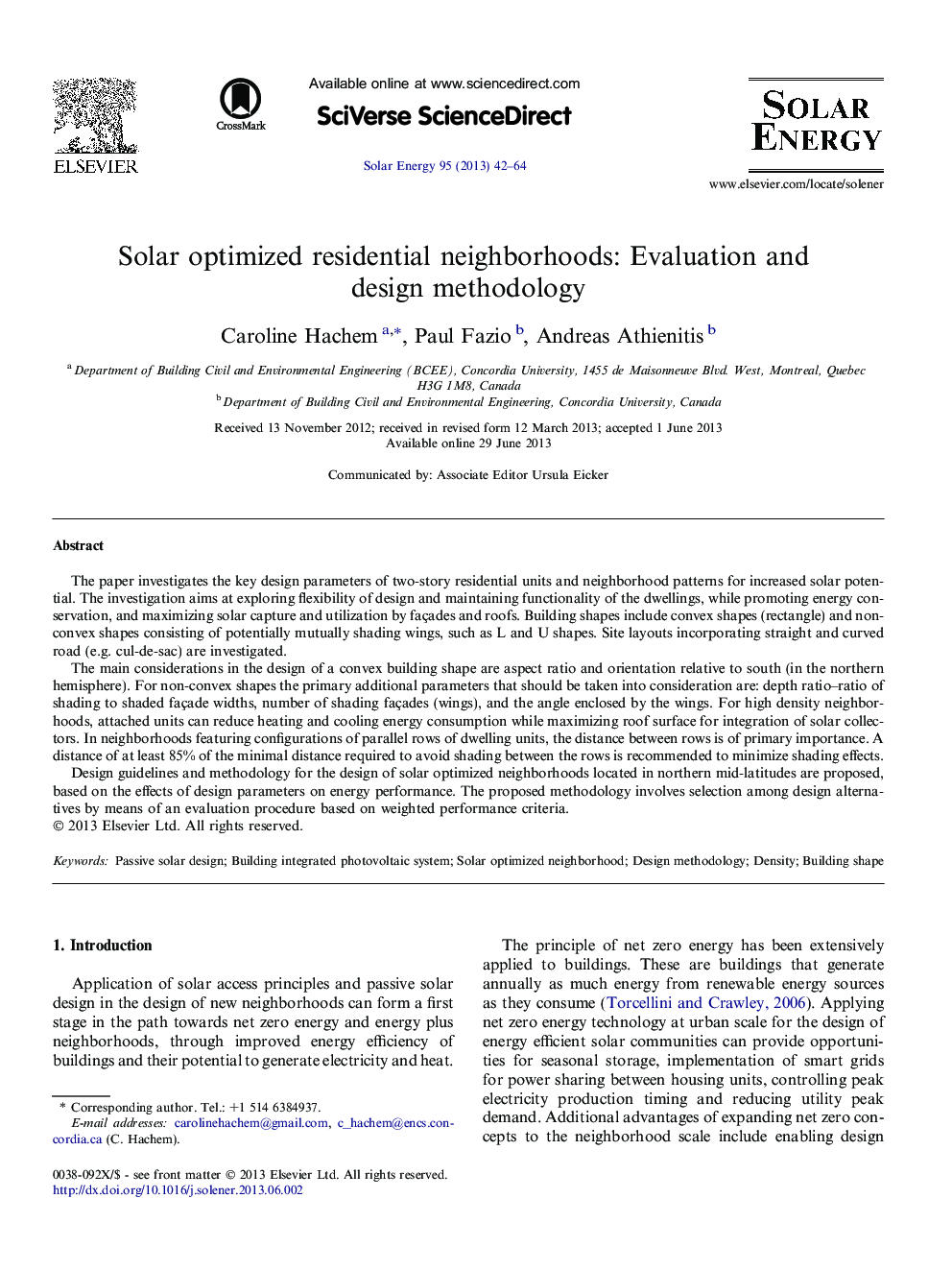 Solar optimized residential neighborhoods: Evaluation and design methodology