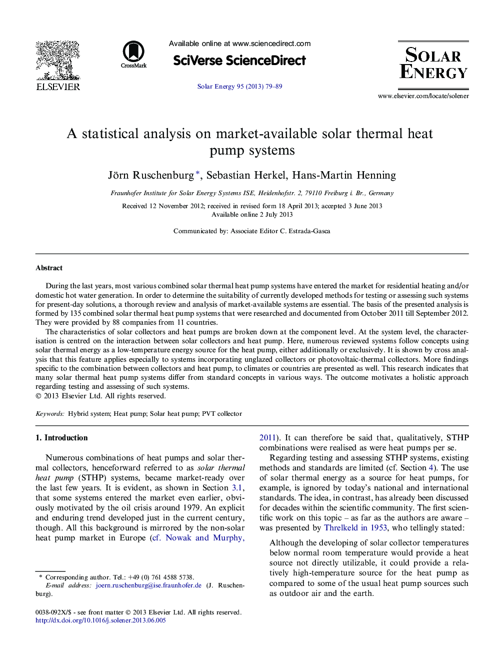 A statistical analysis on market-available solar thermal heat pump systems