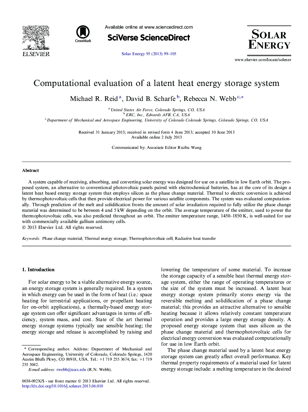 Computational evaluation of a latent heat energy storage system