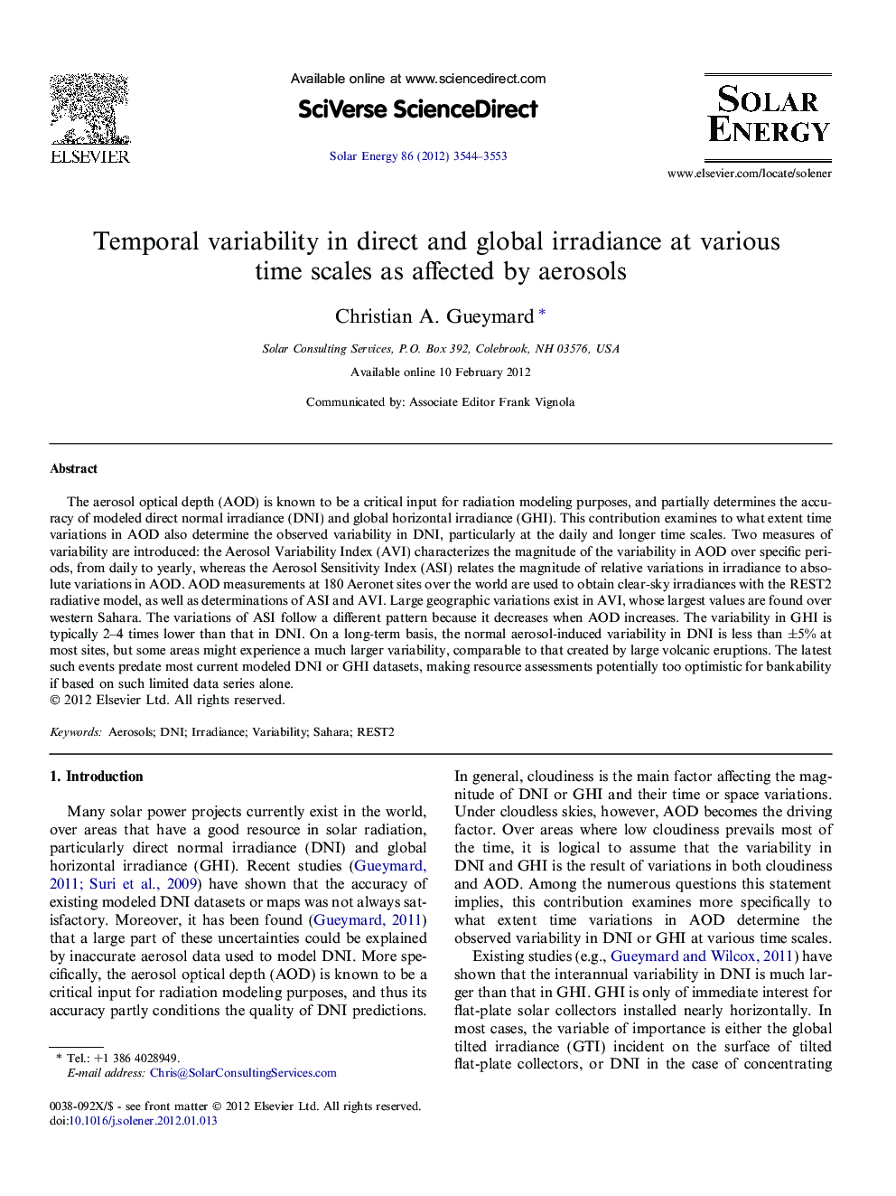 Temporal variability in direct and global irradiance at various time scales as affected by aerosols