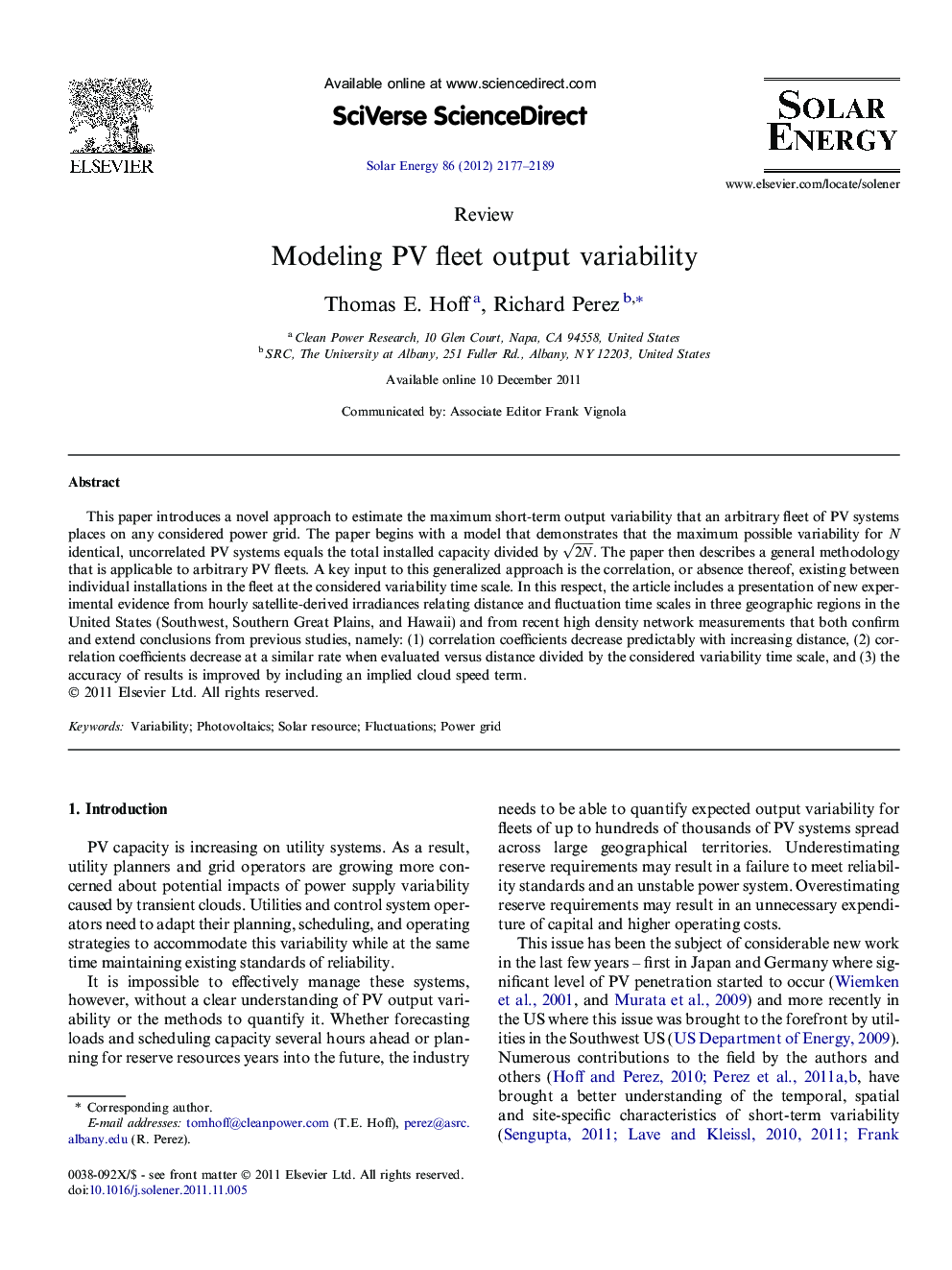 Modeling PV fleet output variability