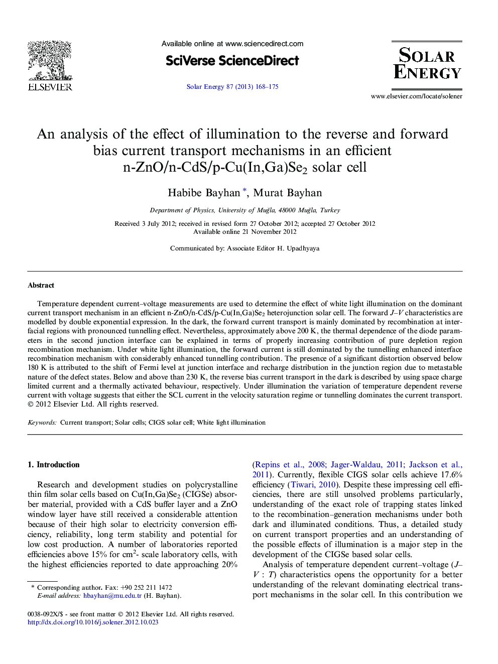 An analysis of the effect of illumination to the reverse and forward bias current transport mechanisms in an efficient n-ZnO/n-CdS/p-Cu(In,Ga)Se2 solar cell