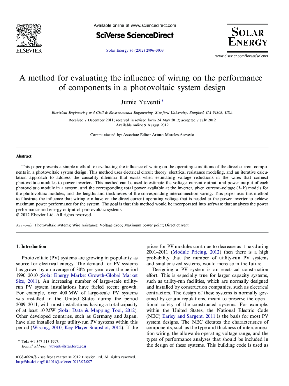 A method for evaluating the influence of wiring on the performance of components in a photovoltaic system design