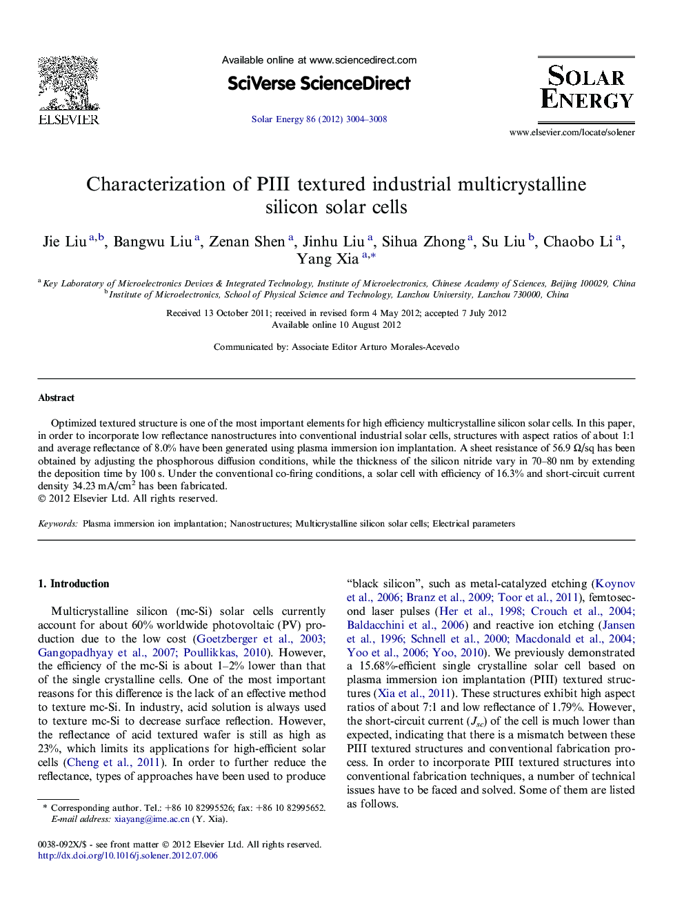 Characterization of PIII textured industrial multicrystalline silicon solar cells