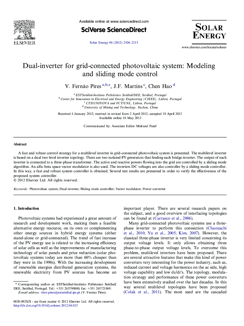 Dual-inverter for grid-connected photovoltaic system: Modeling and sliding mode control