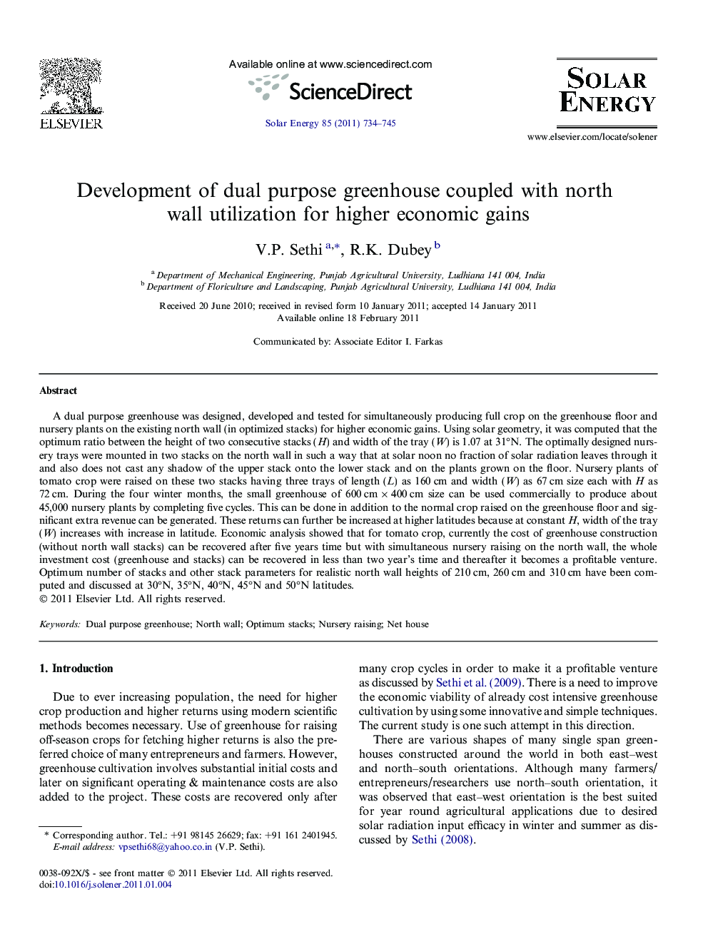 Development of dual purpose greenhouse coupled with north wall utilization for higher economic gains