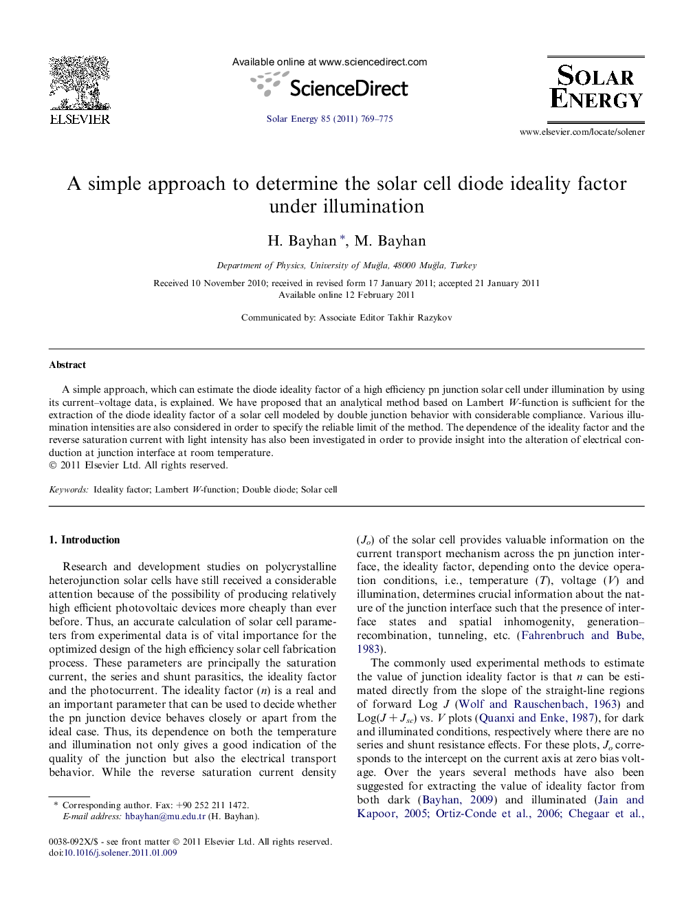 A simple approach to determine the solar cell diode ideality factor under illumination