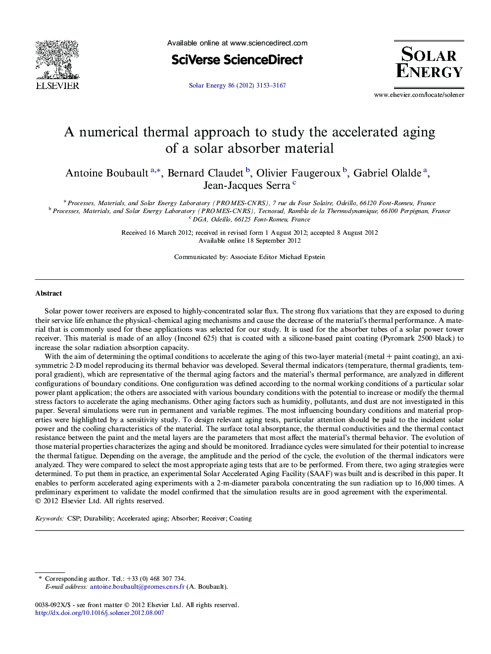 A numerical thermal approach to study the accelerated aging of a solar absorber material