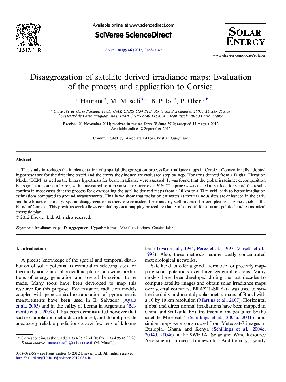 Disaggregation of satellite derived irradiance maps: Evaluation of the process and application to Corsica