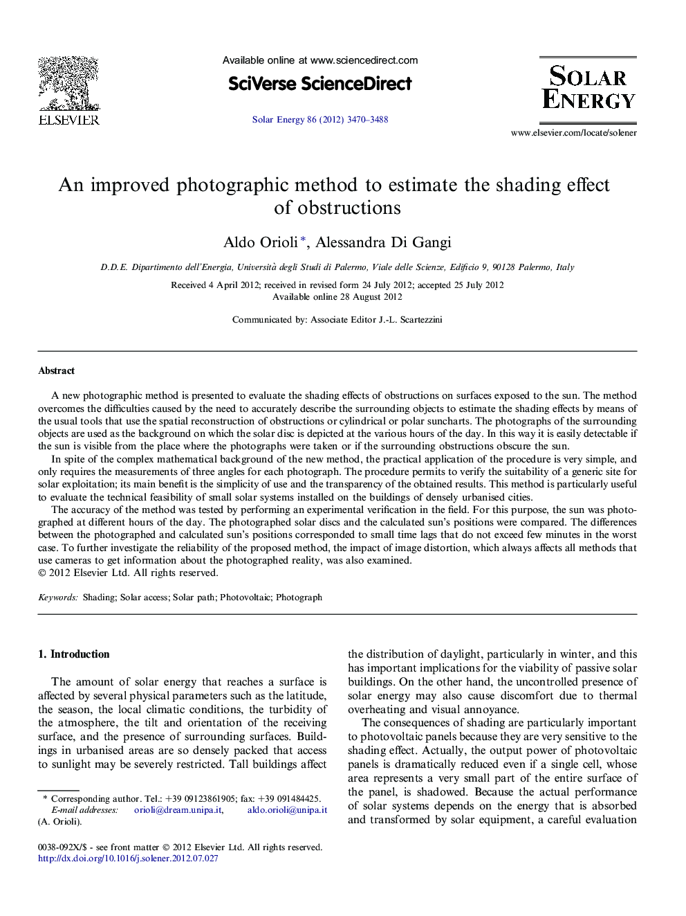 An improved photographic method to estimate the shading effect of obstructions