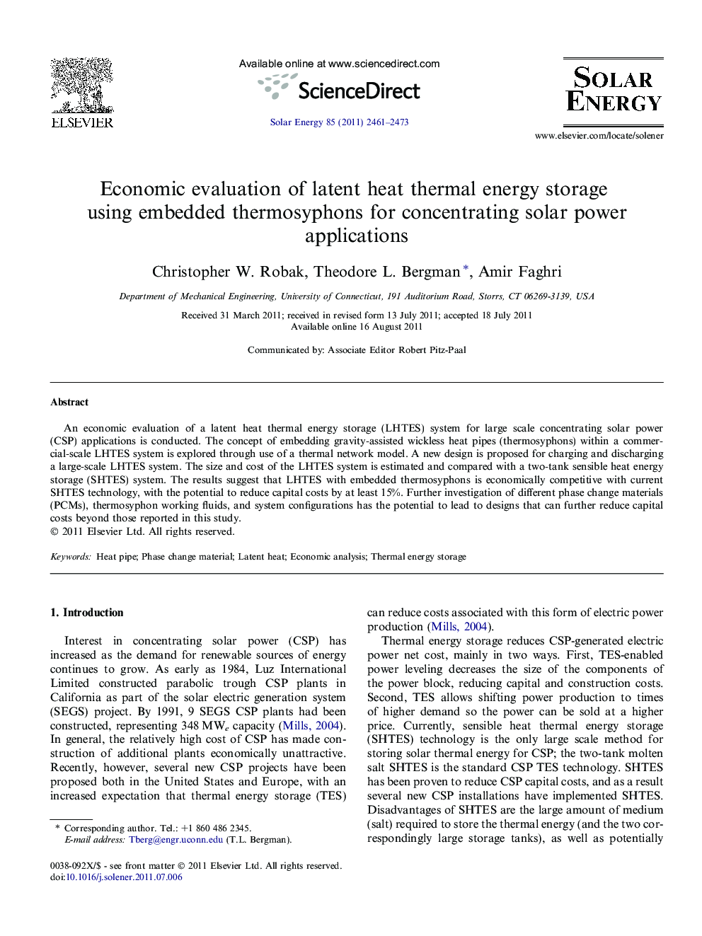 Economic evaluation of latent heat thermal energy storage using embedded thermosyphons for concentrating solar power applications
