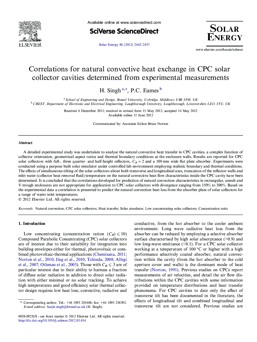 Correlations for natural convective heat exchange in CPC solar collector cavities determined from experimental measurements