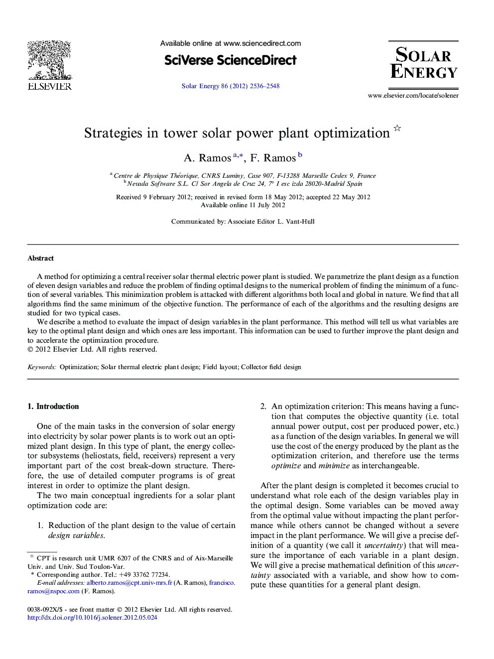 Strategies in tower solar power plant optimization 