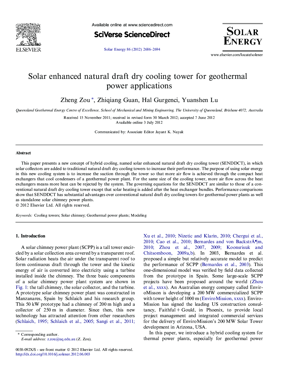 Solar enhanced natural draft dry cooling tower for geothermal power applications