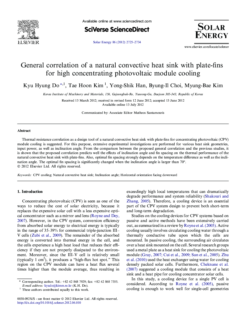 General correlation of a natural convective heat sink with plate-fins for high concentrating photovoltaic module cooling