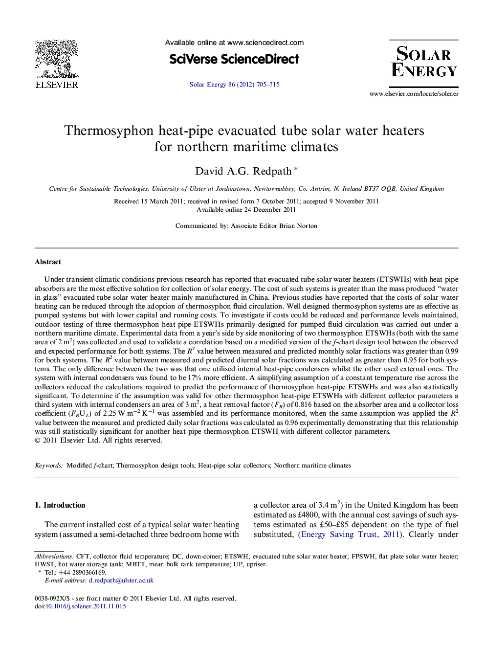 Thermosyphon heat-pipe evacuated tube solar water heaters for northern maritime climates