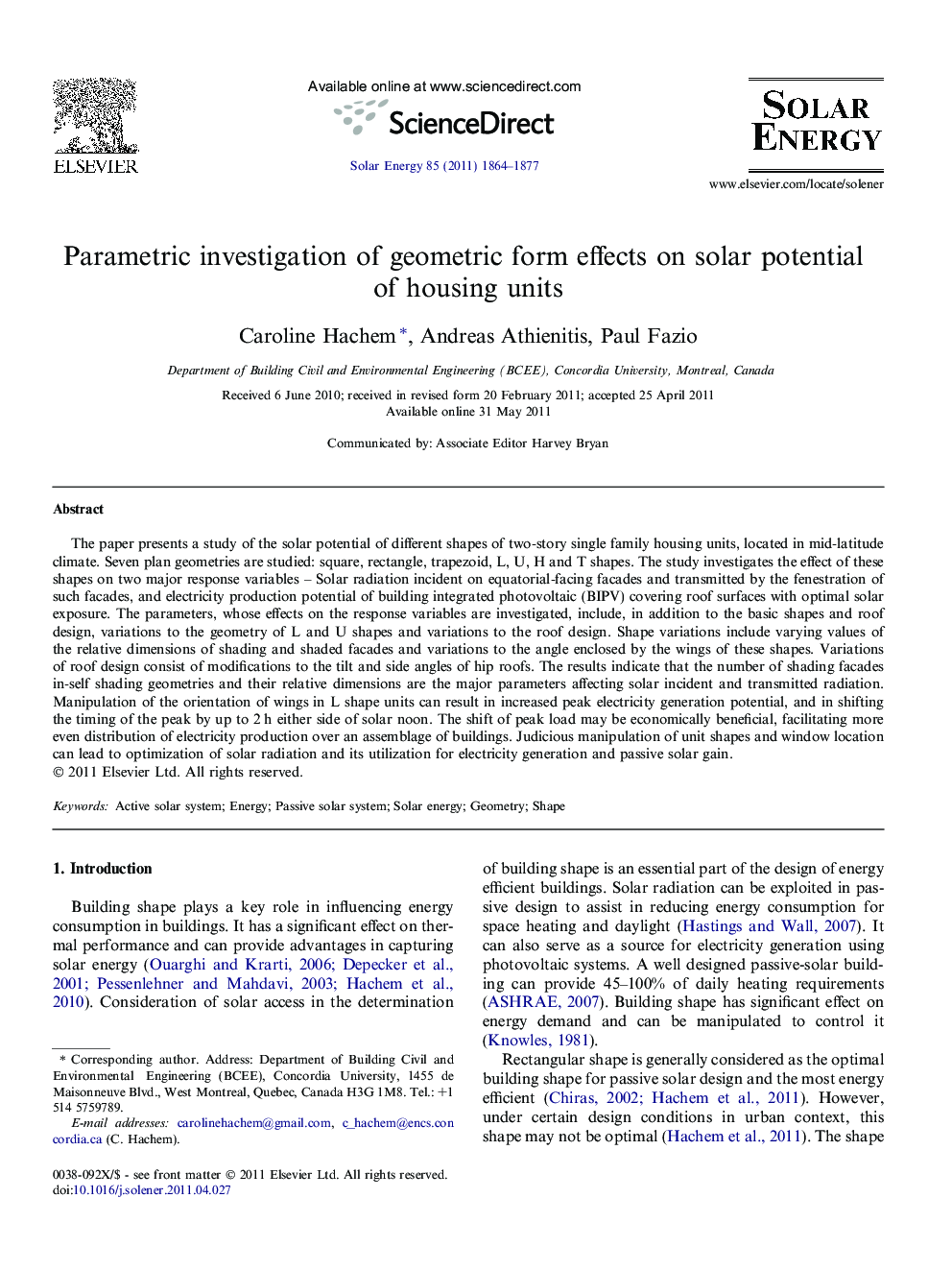 Parametric investigation of geometric form effects on solar potential of housing units