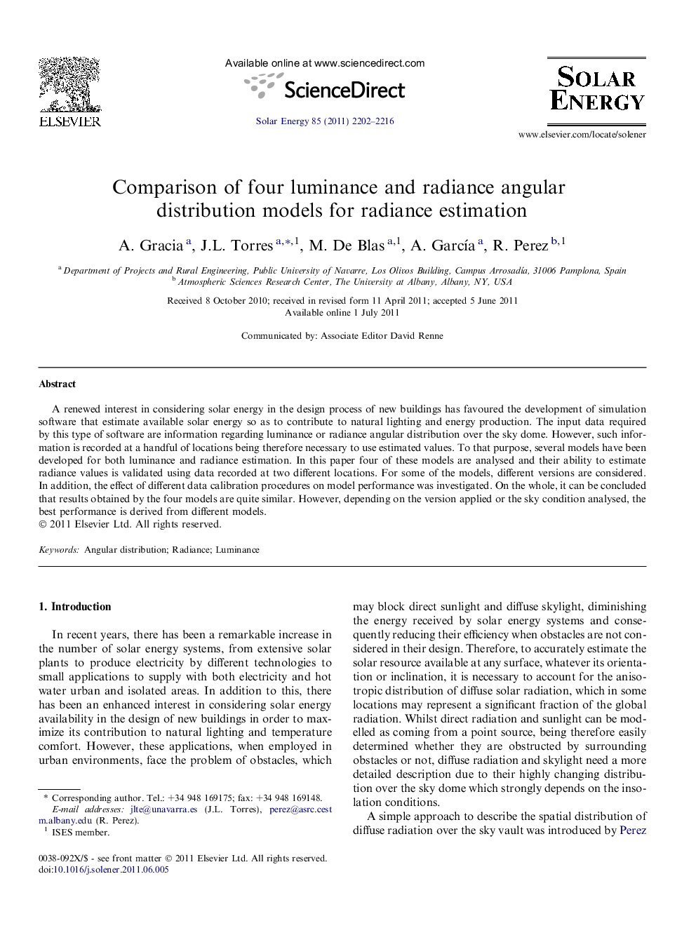 Comparison of four luminance and radiance angular distribution models for radiance estimation