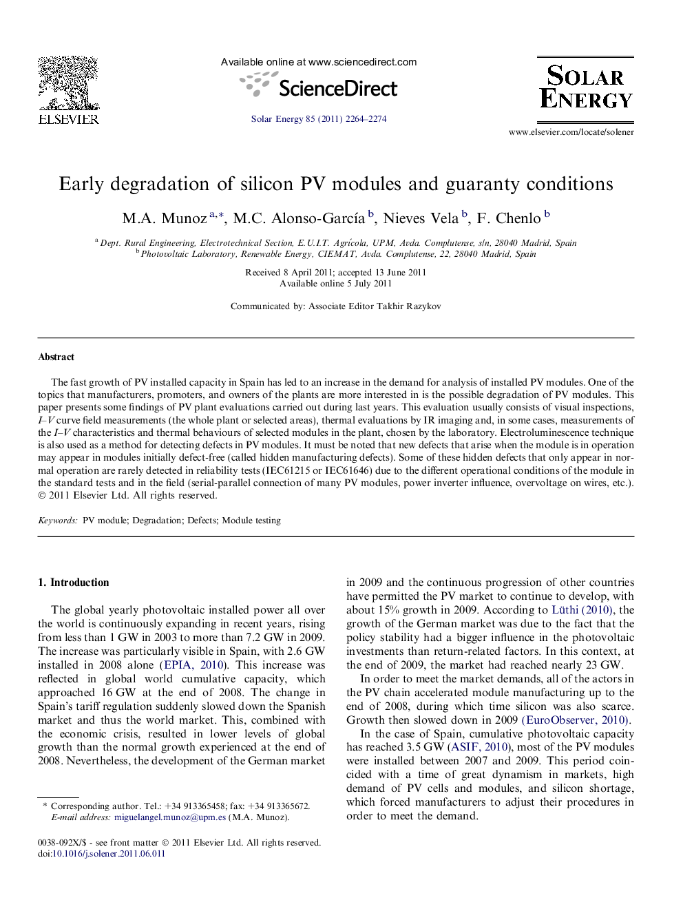 Early degradation of silicon PV modules and guaranty conditions