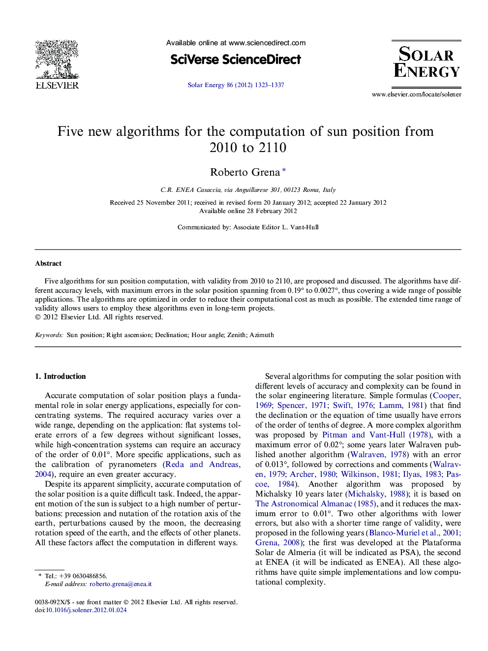 Five new algorithms for the computation of sun position from 2010 to 2110