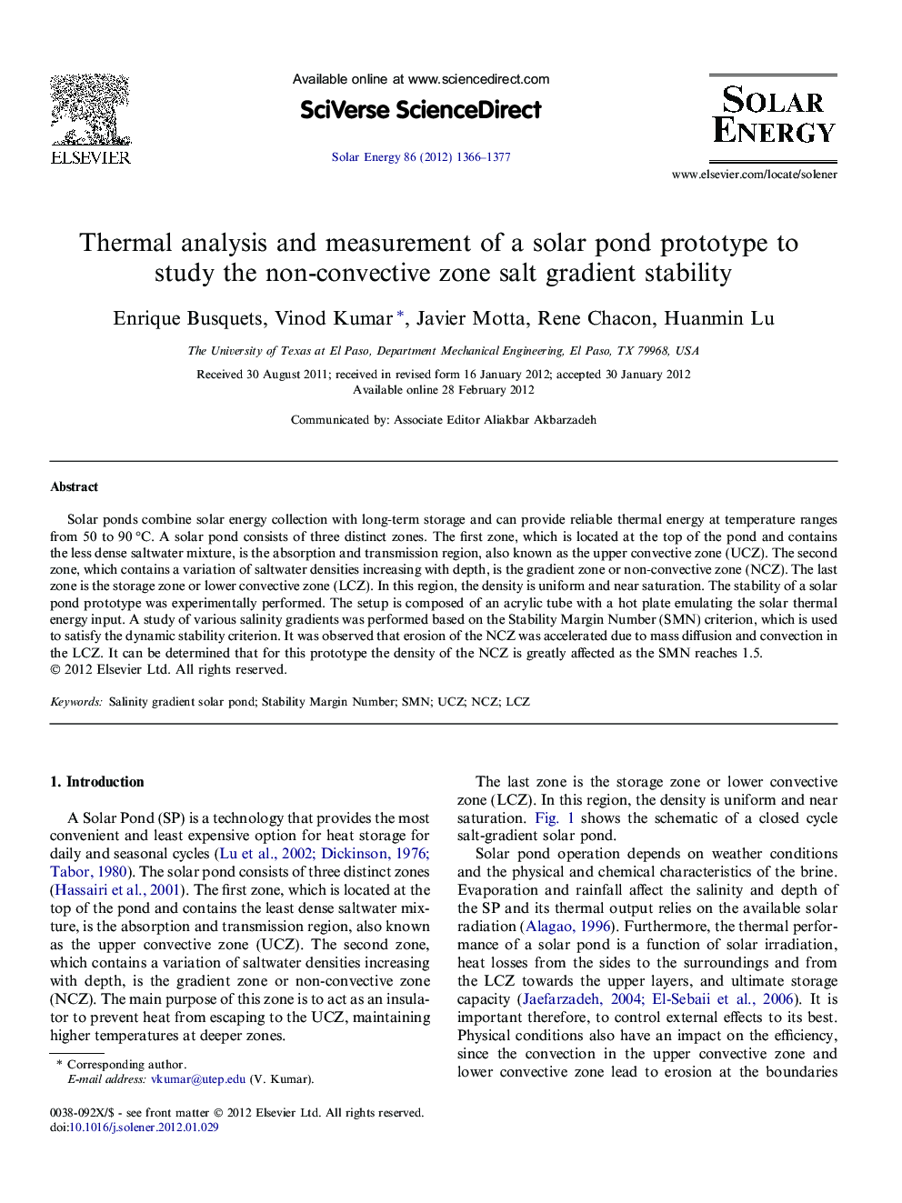 Thermal analysis and measurement of a solar pond prototype to study the non-convective zone salt gradient stability