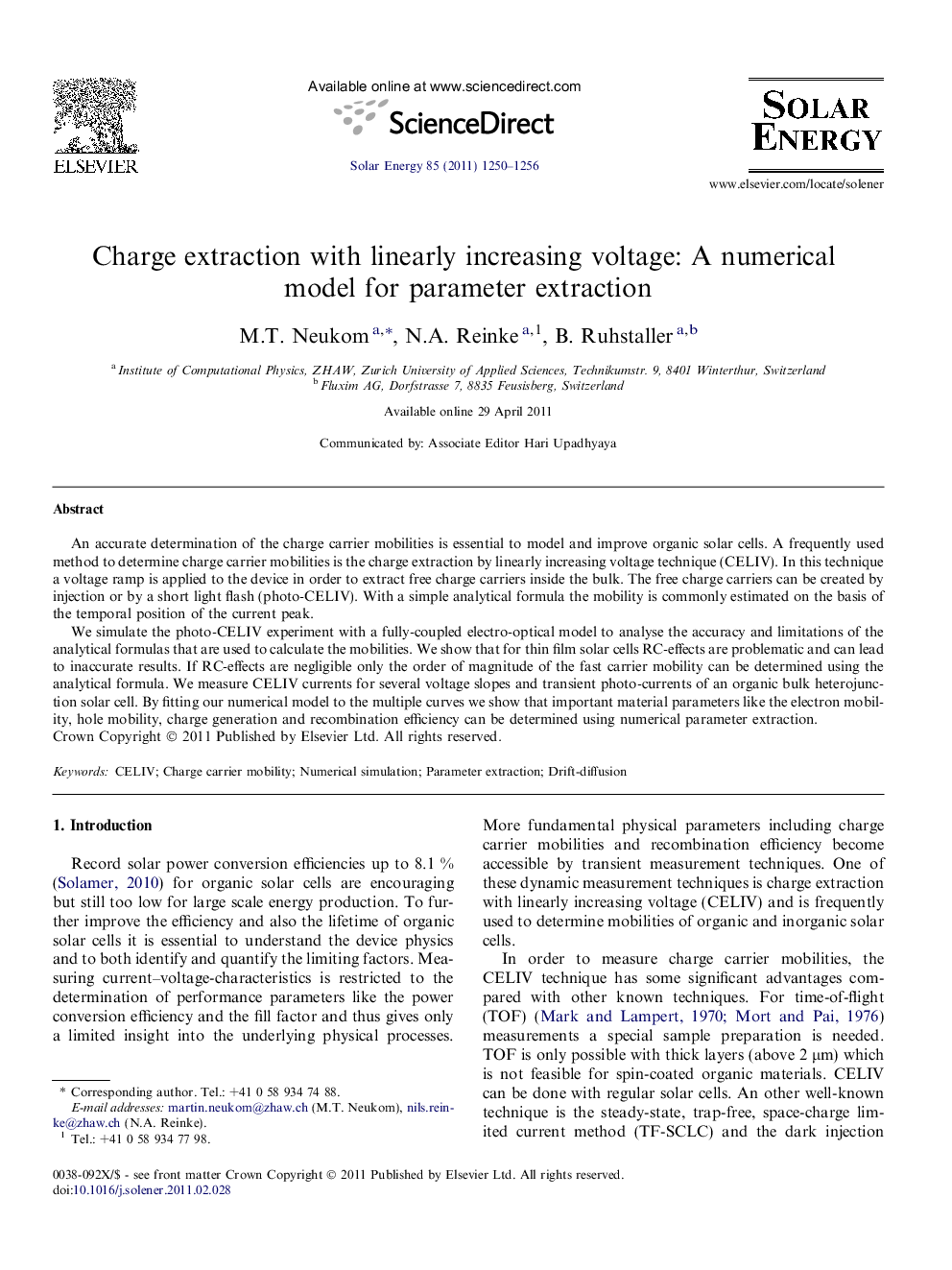 Charge extraction with linearly increasing voltage: A numerical model for parameter extraction