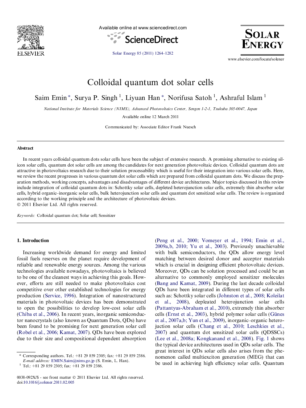 Colloidal quantum dot solar cells