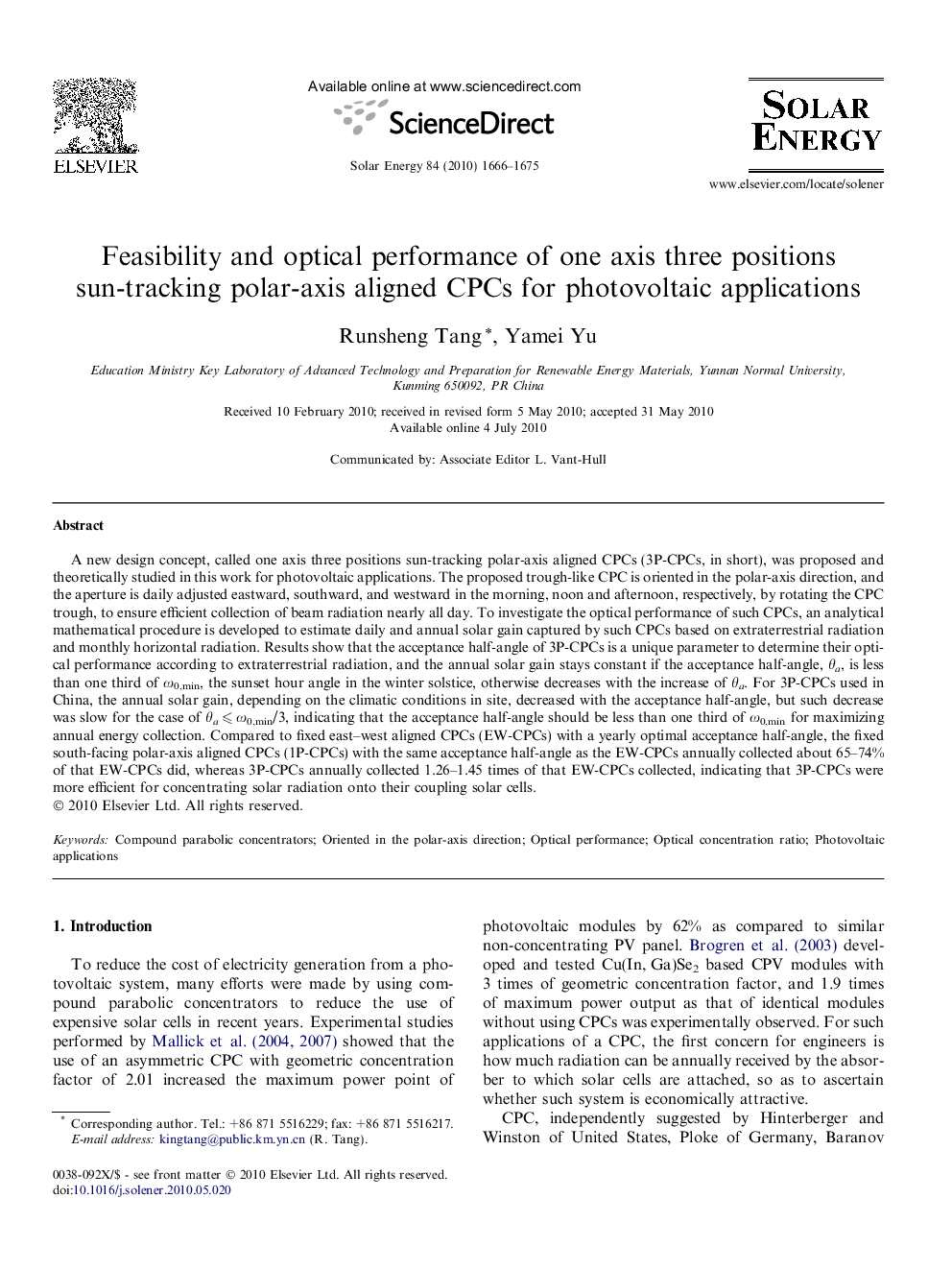 Feasibility and optical performance of one axis three positions sun-tracking polar-axis aligned CPCs for photovoltaic applications