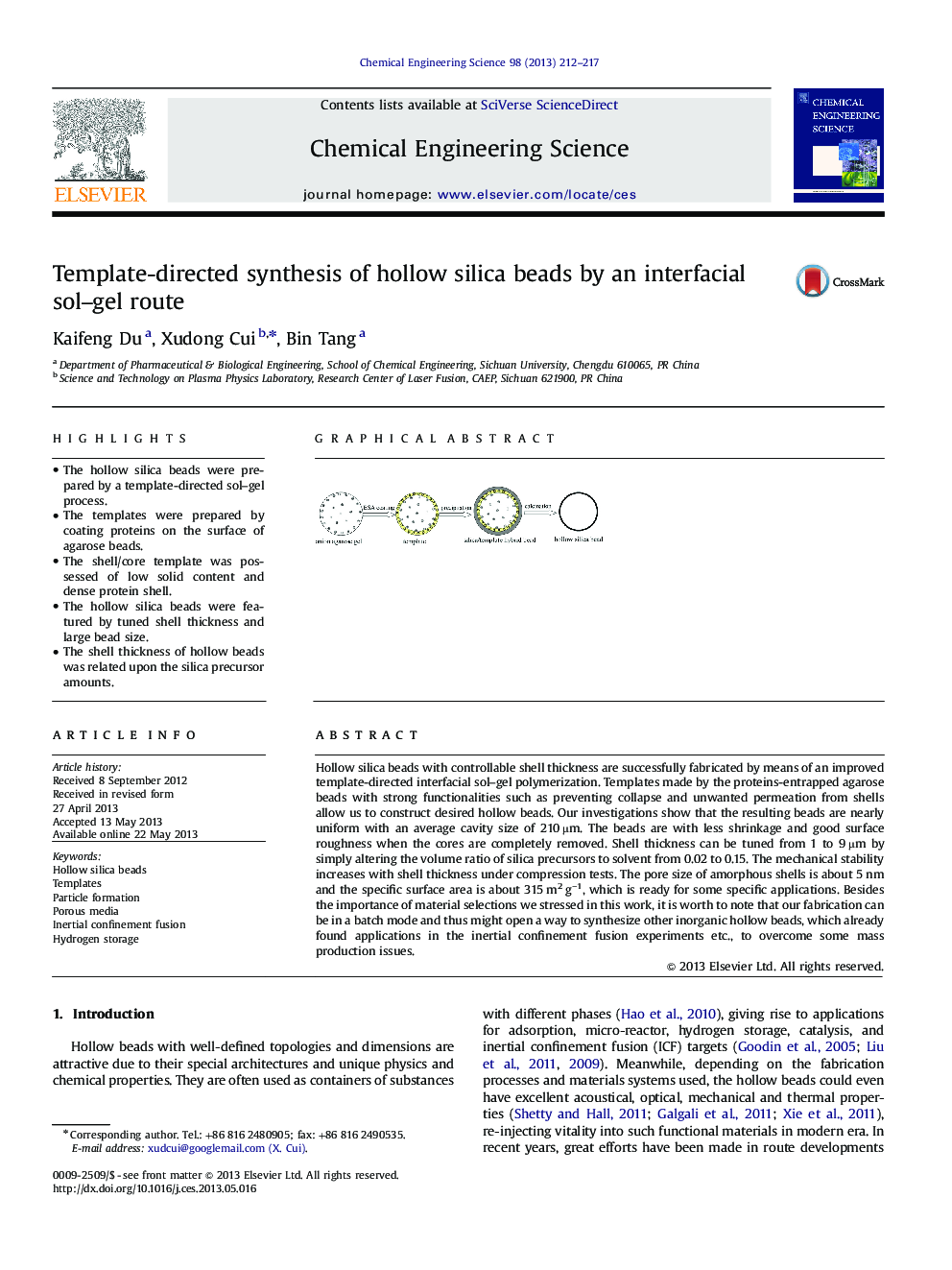 Template-directed synthesis of hollow silica beads by an interfacial sol–gel route