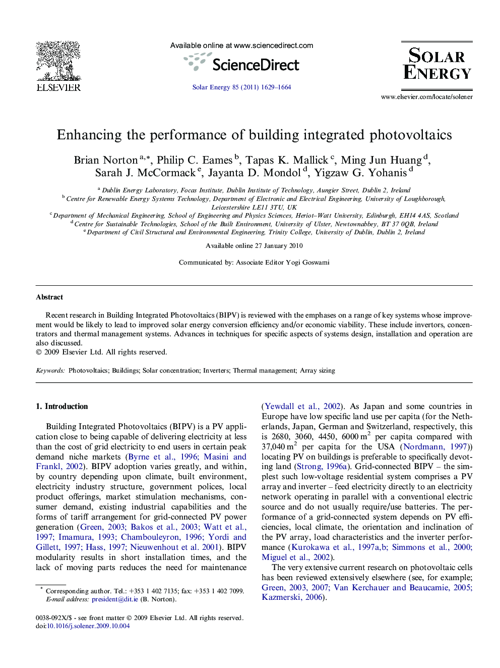 Enhancing the performance of building integrated photovoltaics