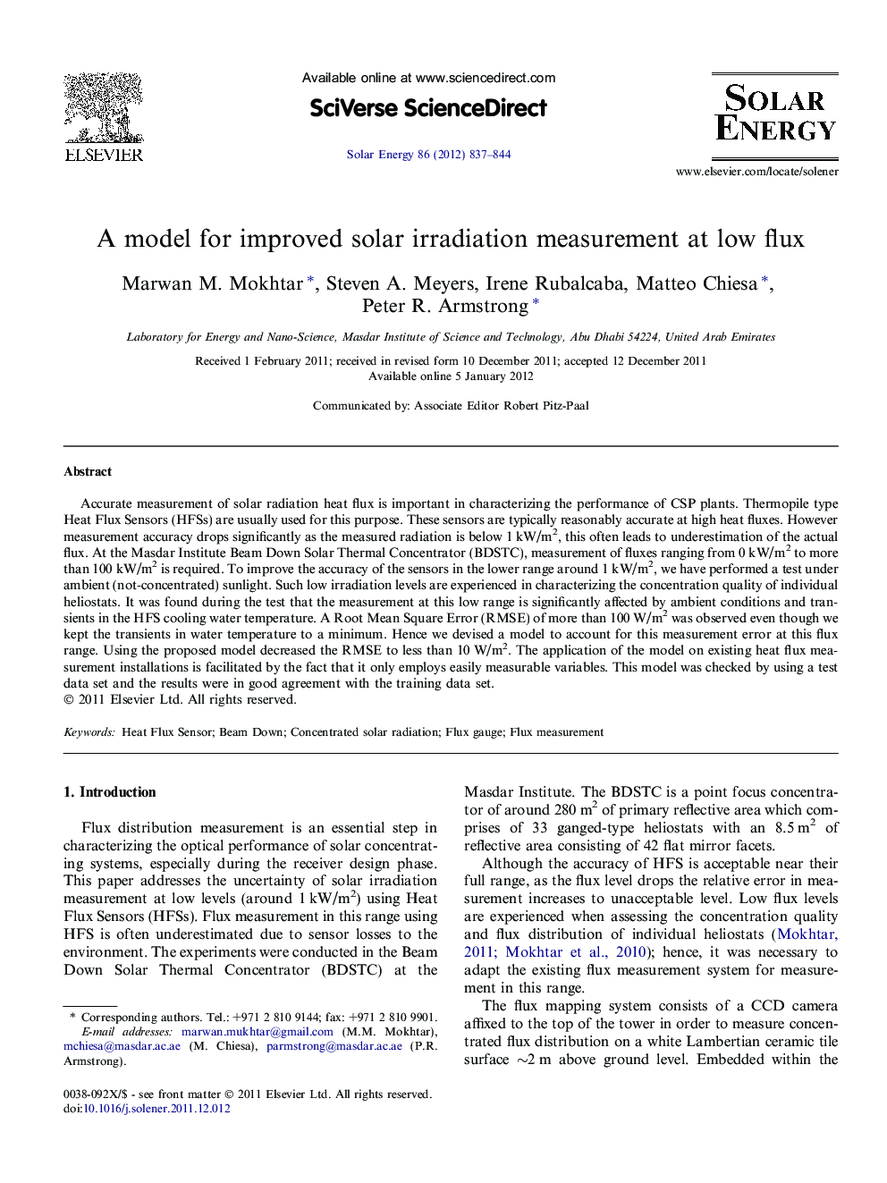 A model for improved solar irradiation measurement at low flux