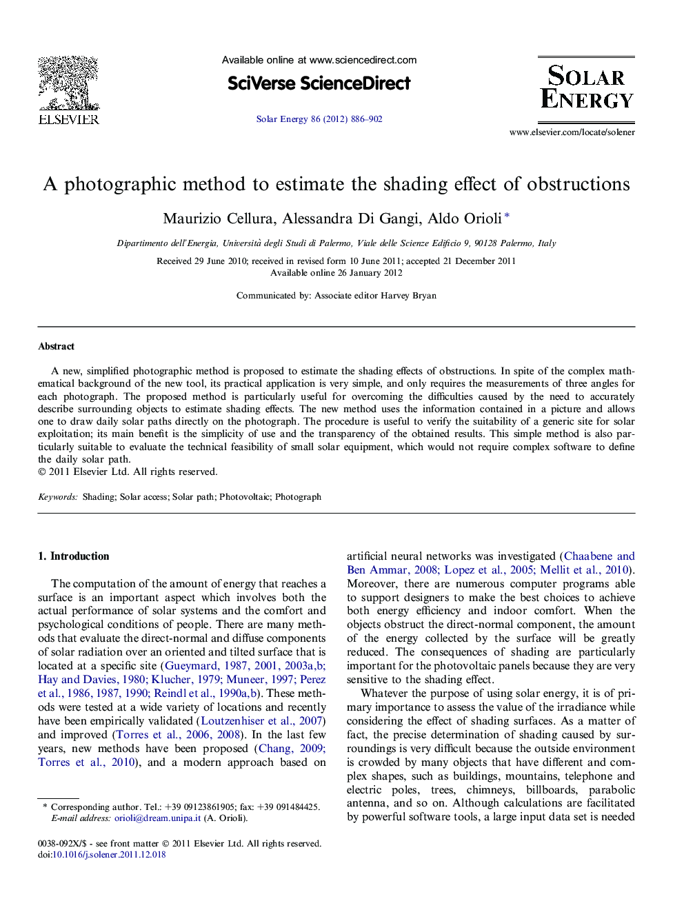 A photographic method to estimate the shading effect of obstructions