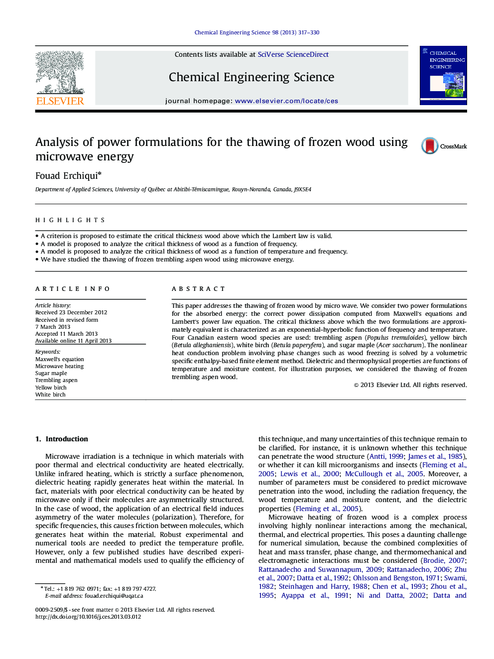 Analysis of power formulations for the thawing of frozen wood using microwave energy