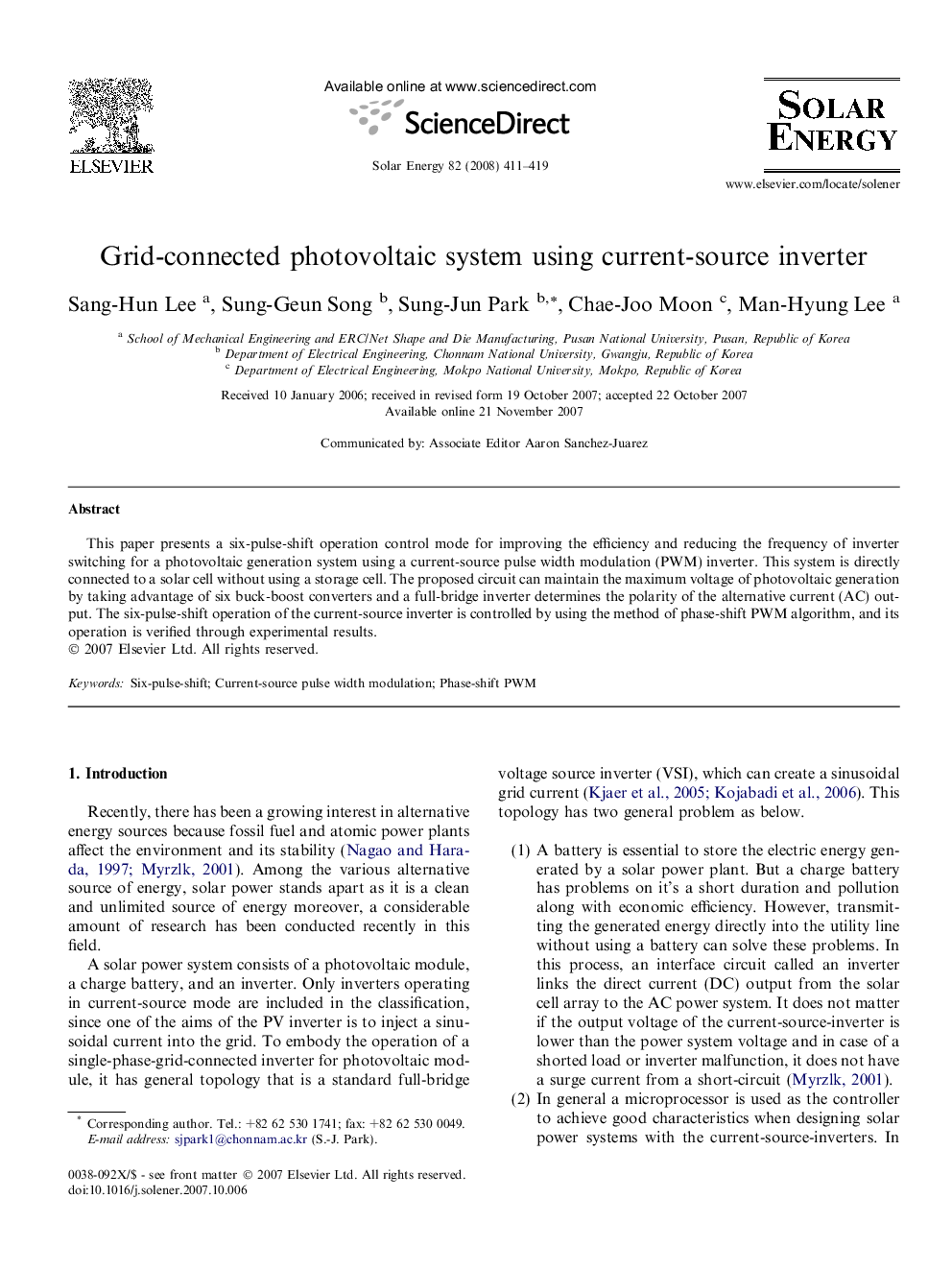 Grid-connected photovoltaic system using current-source inverter