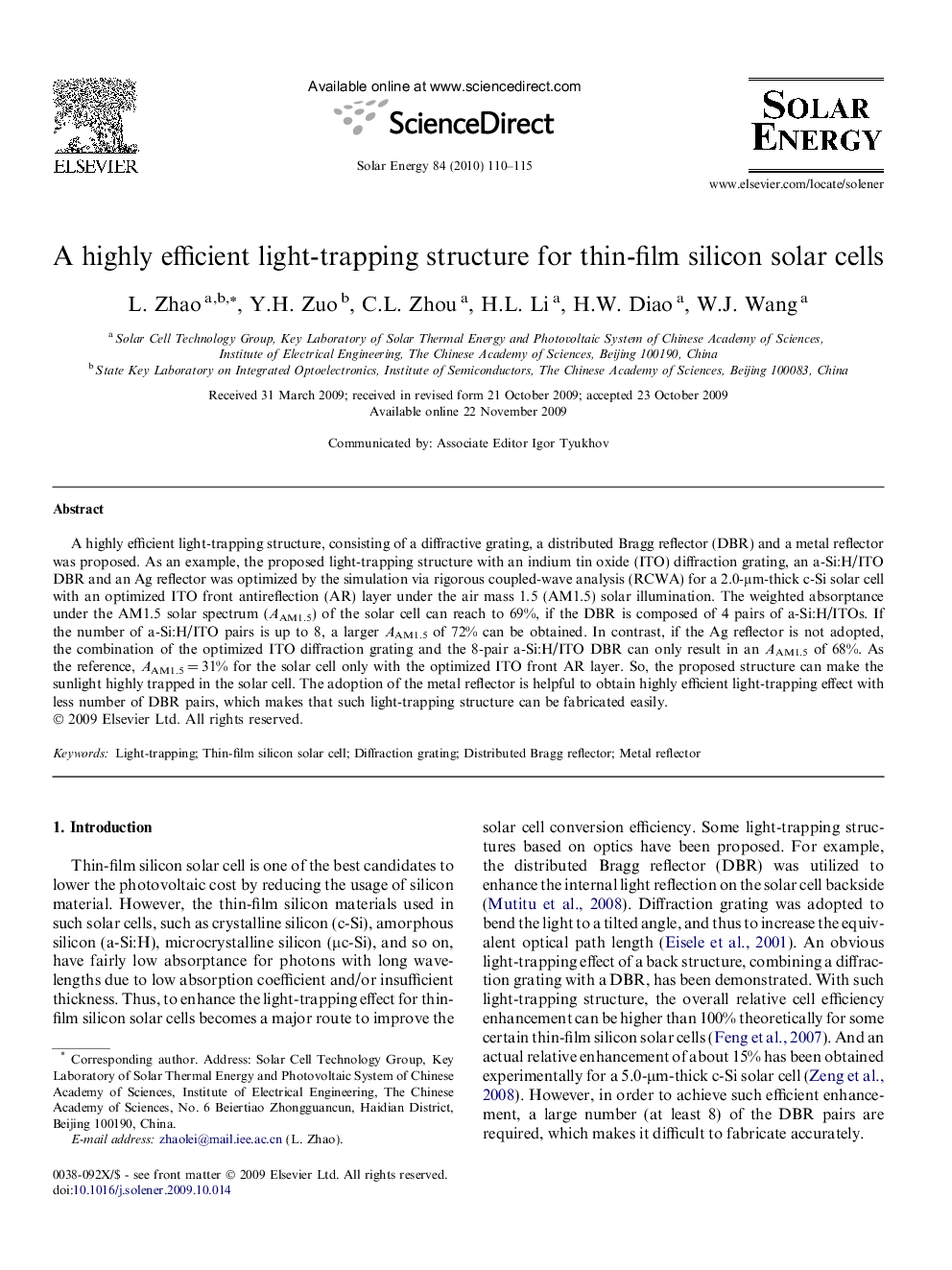 A highly efficient light-trapping structure for thin-film silicon solar cells