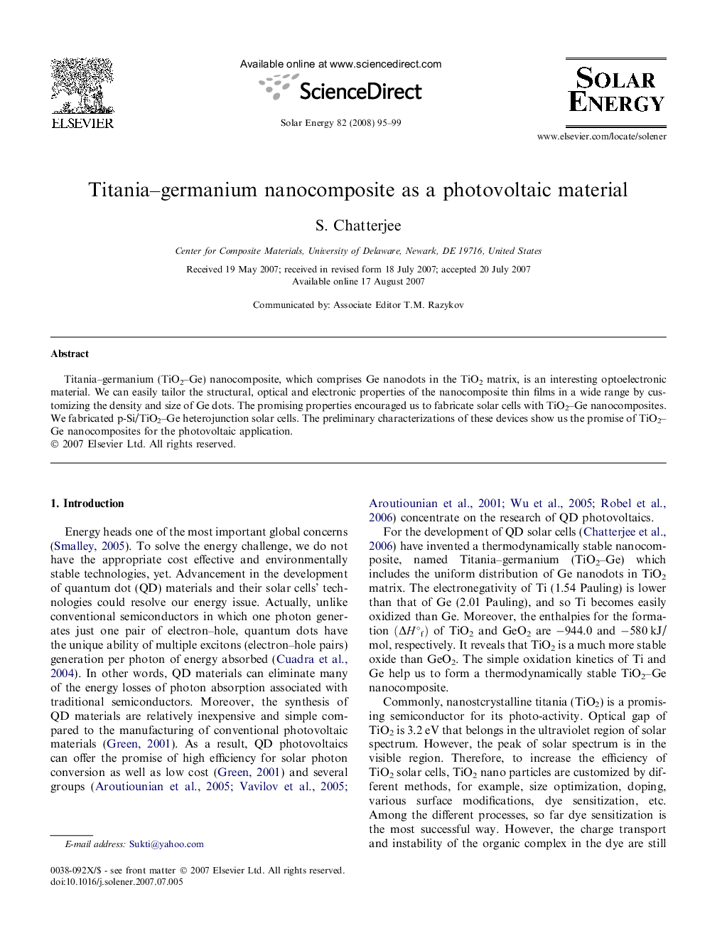 Titania–germanium nanocomposite as a photovoltaic material