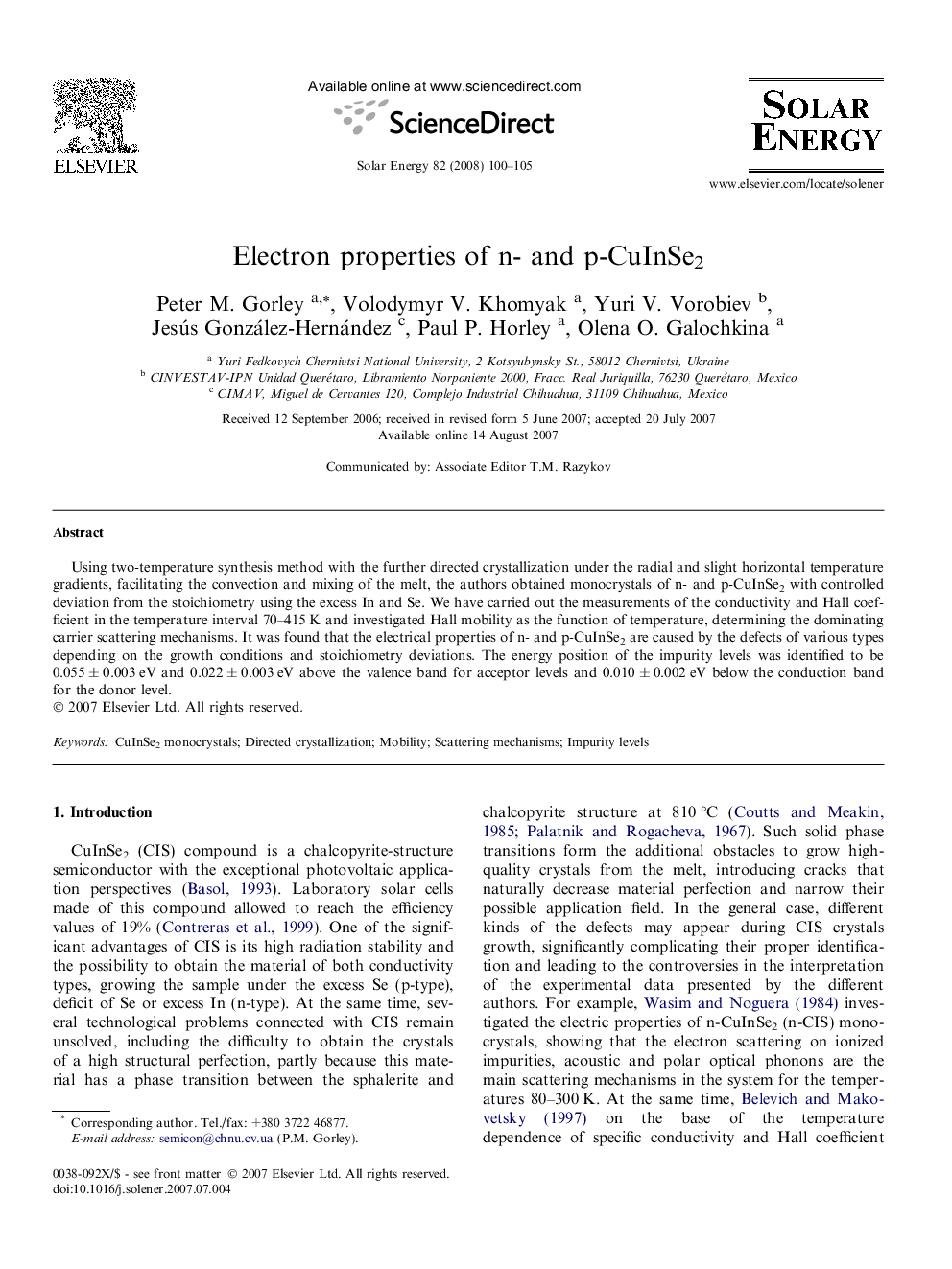 Electron properties of n- and p-CuInSe2