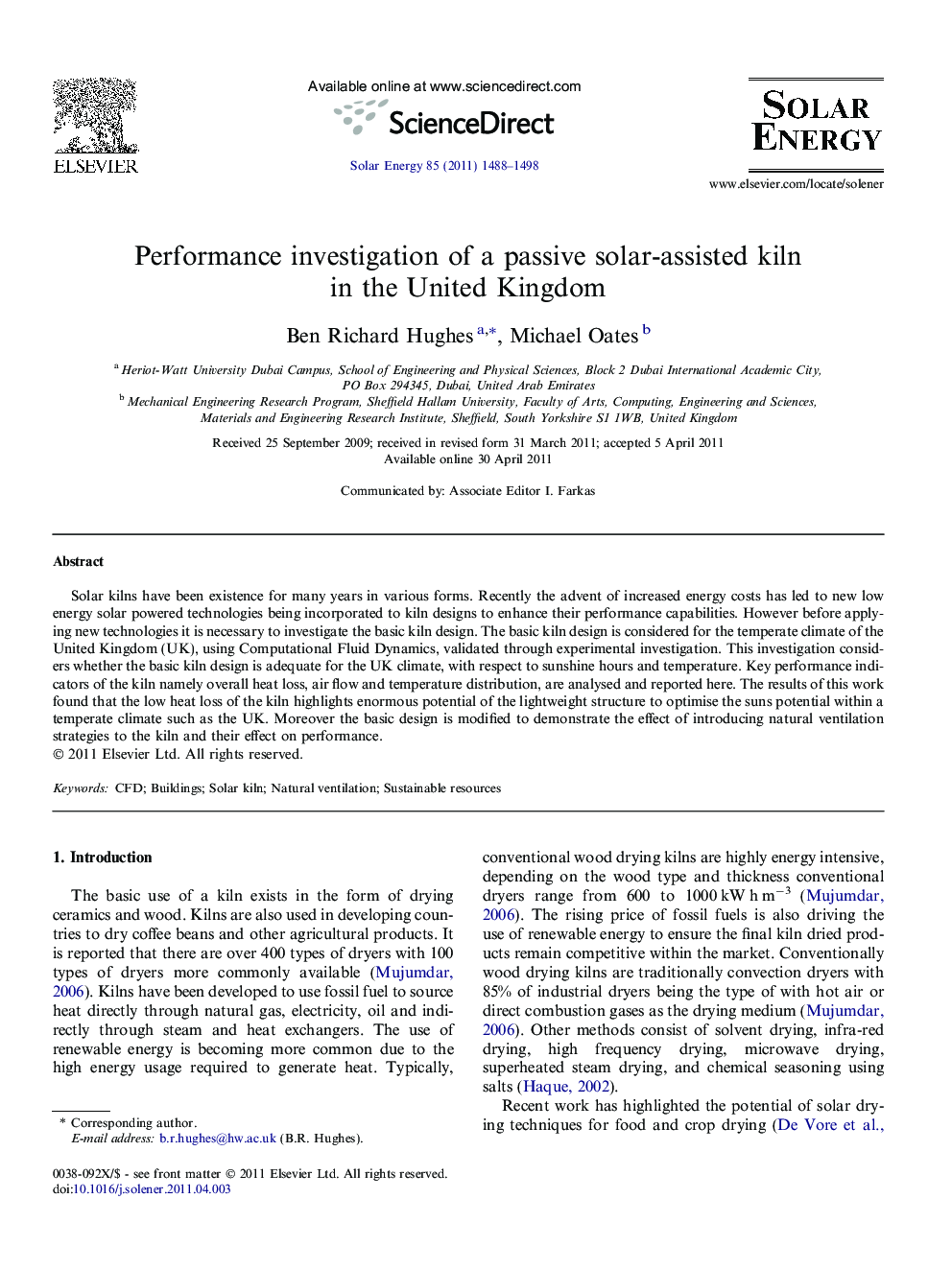 Performance investigation of a passive solar-assisted kiln in the United Kingdom