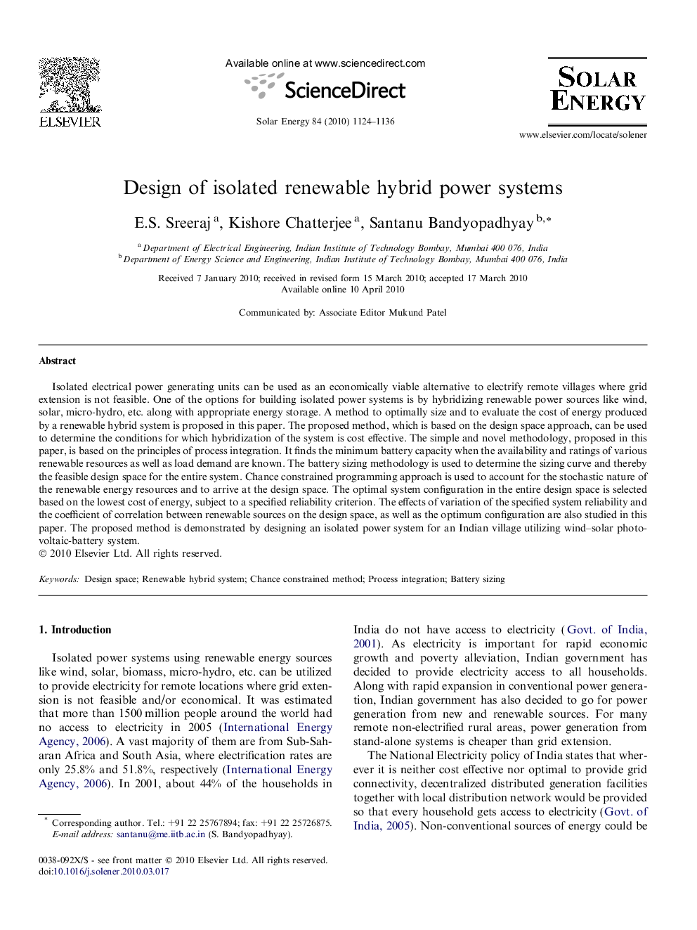 Design of isolated renewable hybrid power systems