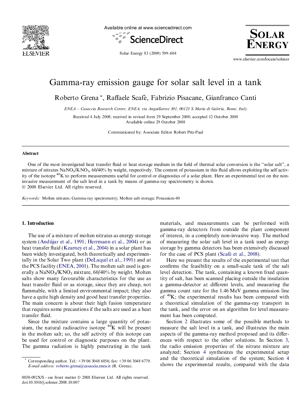 Gamma-ray emission gauge for solar salt level in a tank